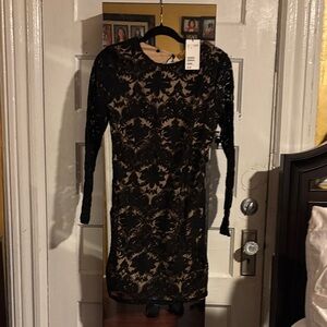 H&M Black and Cream Lace Long Sleeve Dress
